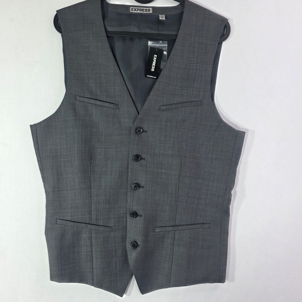 Express Mens Gray Wool Blend Tailored Suit Vest Waistcoat XS TP